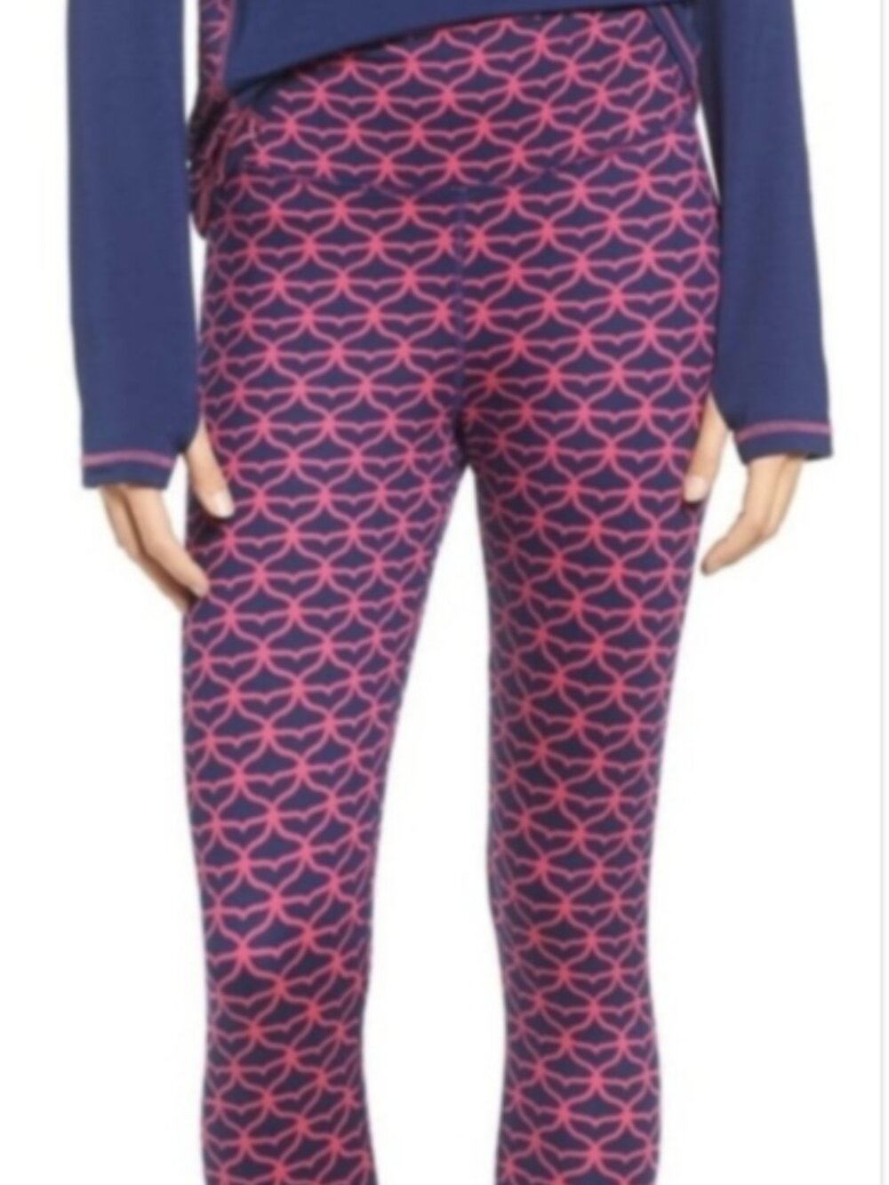 Vineyard Vines Leggings Yoga Pants Whale Tail Print Navy Pink XL Nautical Logo